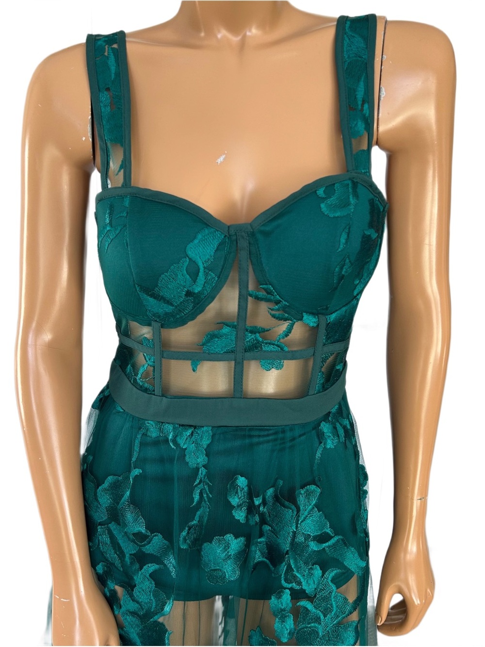 NWT Blithe Emerald Mesh Floral Evening Dress - Picture 4 of 9